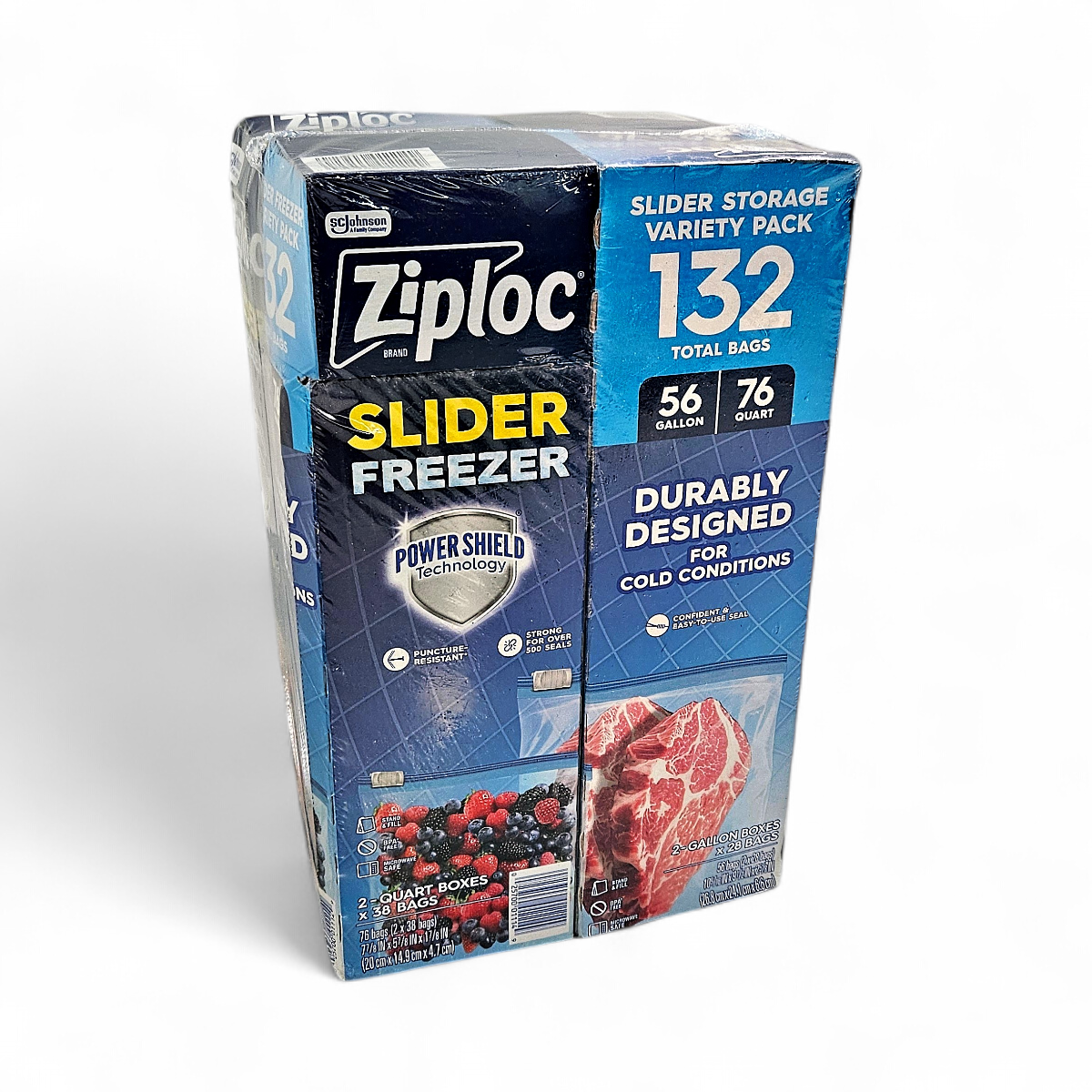 Ziploc Slider Seal Freezer Storage Bags Variety Pack 56 Gallon +