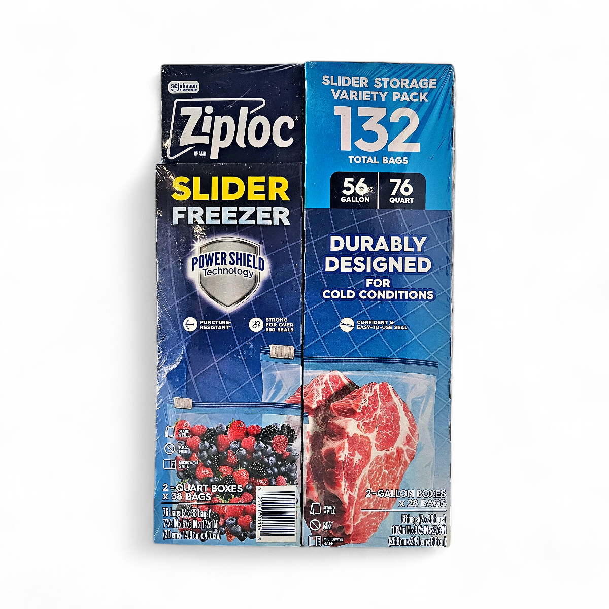 Ziploc Slider Seal Freezer Storage Bags Variety Pack 56 Gallon +