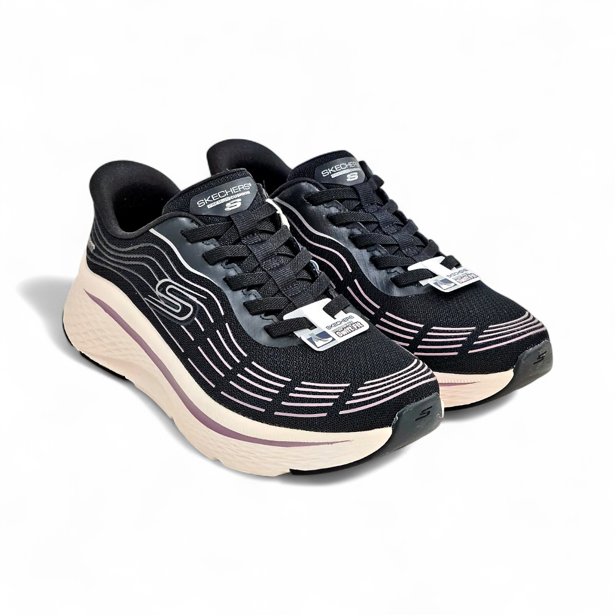 R♡　レディース　BLK XS Skechers Women's Swift Fit Sneaker Shoes (Size 8) Black/Purple