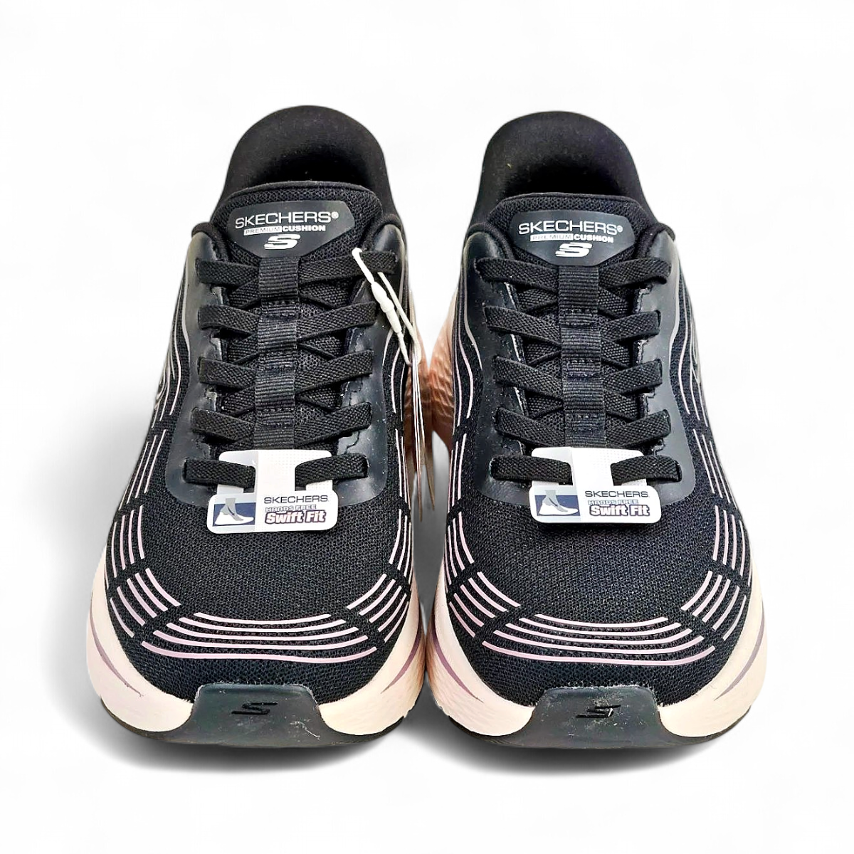 R♡　レディース　BLK XS Skechers Women's Swift Fit Sneaker Shoes (Size 8) Black/Purple