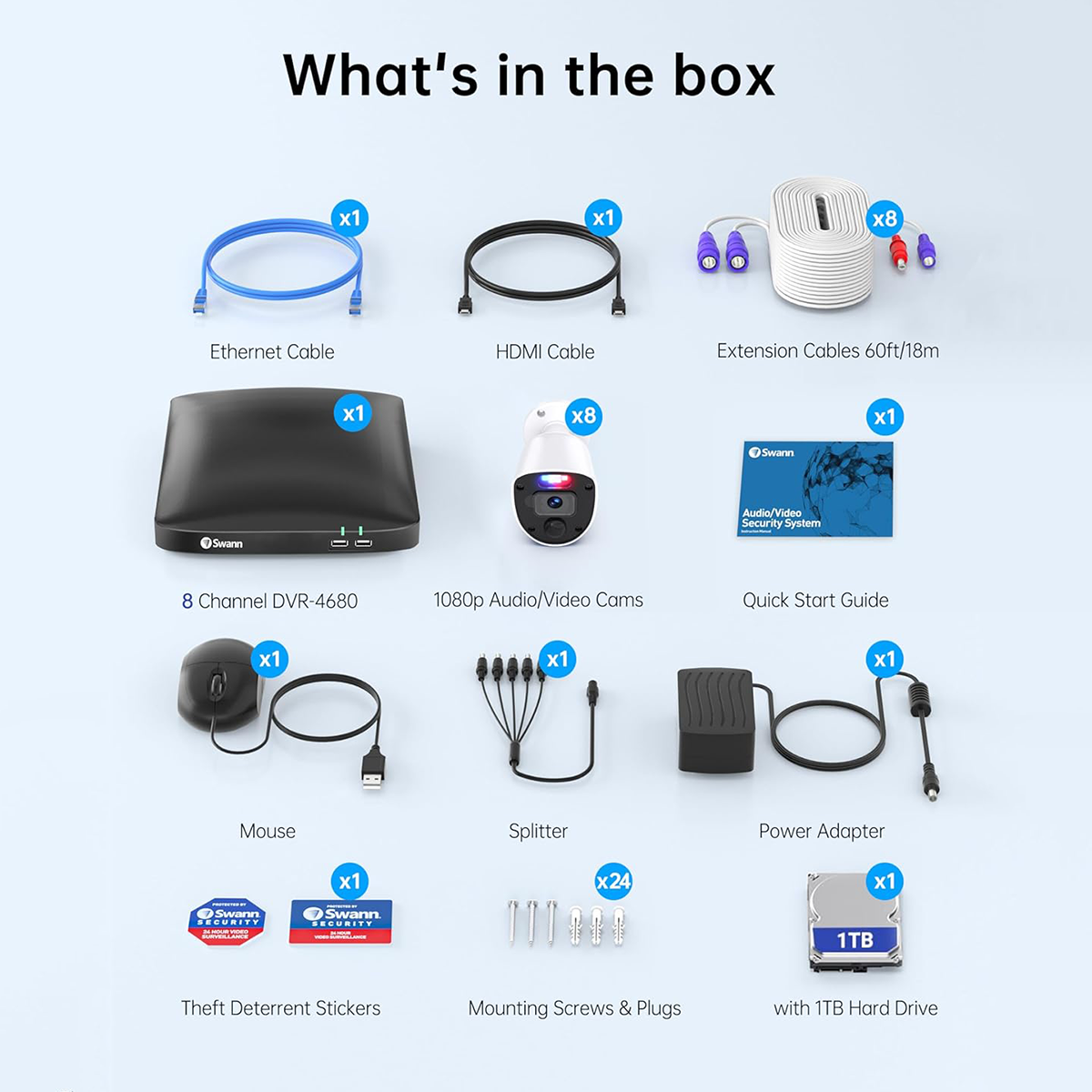 Swann 8-Camera 8-Channel 1080p FHD DVR Security System 1TB HDD